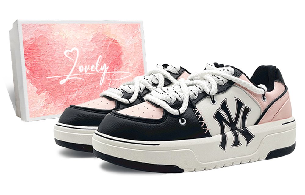 MLB New York Yankees Wear-Resistant Height Increasing Low-Top Skateboard Shoes Unisex Pink