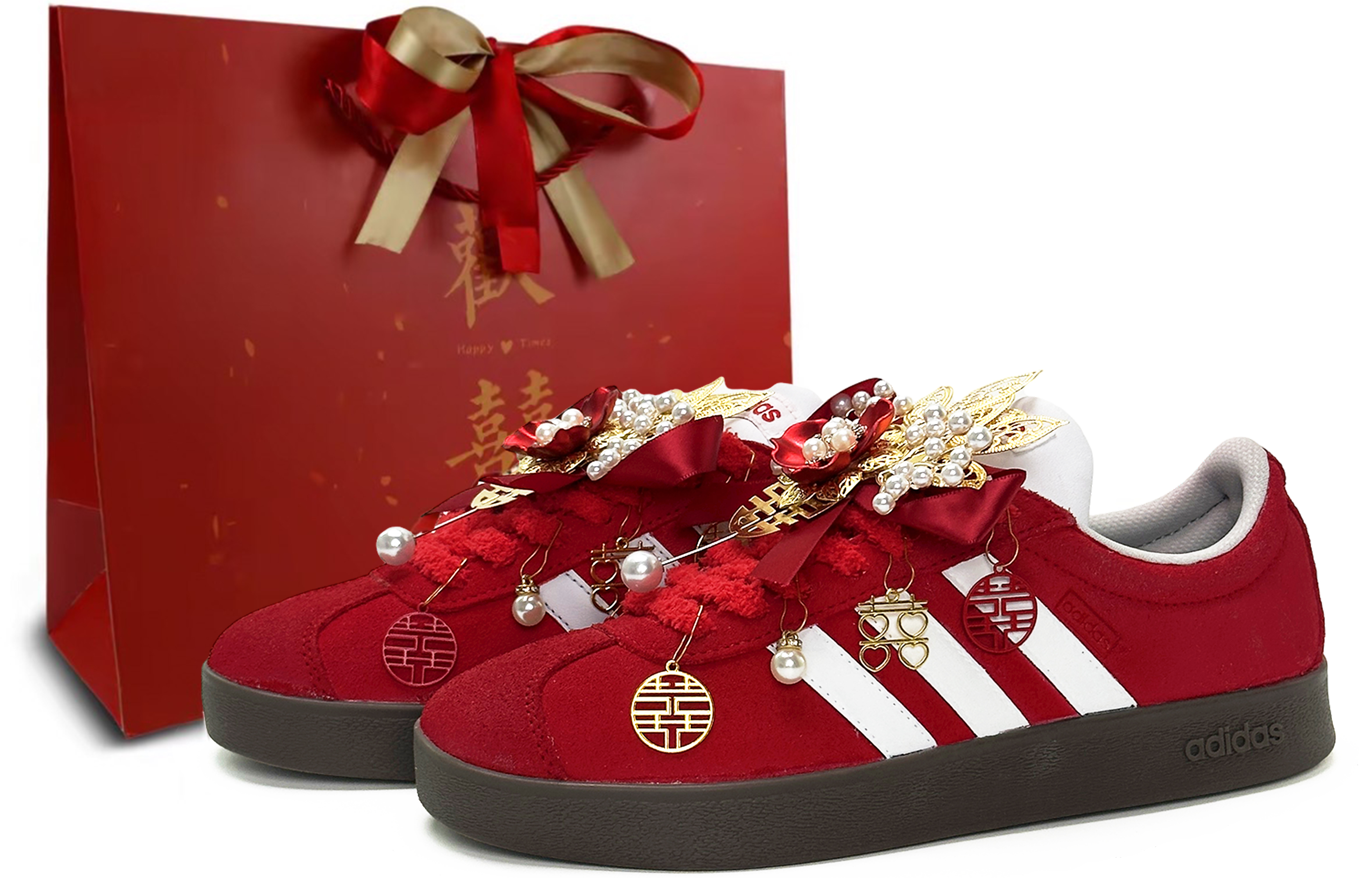 Adidas VL COURT 2.0 Lifestyle Wedding Shoes, Box Wear resistant And Lightweight Low top Skateboard Shoes Unisex Red