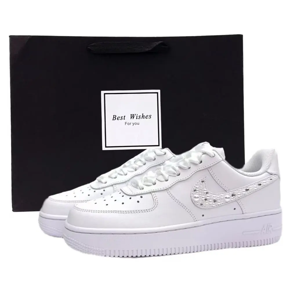 Nike Air Force 1 Sparkling Stars Abrasion Resistant Low top Skateboard Shoes Unisex White
