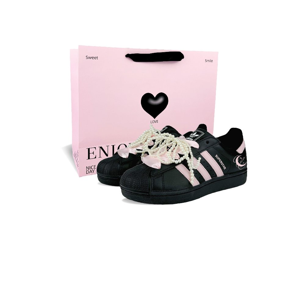 Adidas Originals Superstar 2 Moonlit Curve Abrasion Resistant Low Top Skateboard Shoes Women's Black Pink