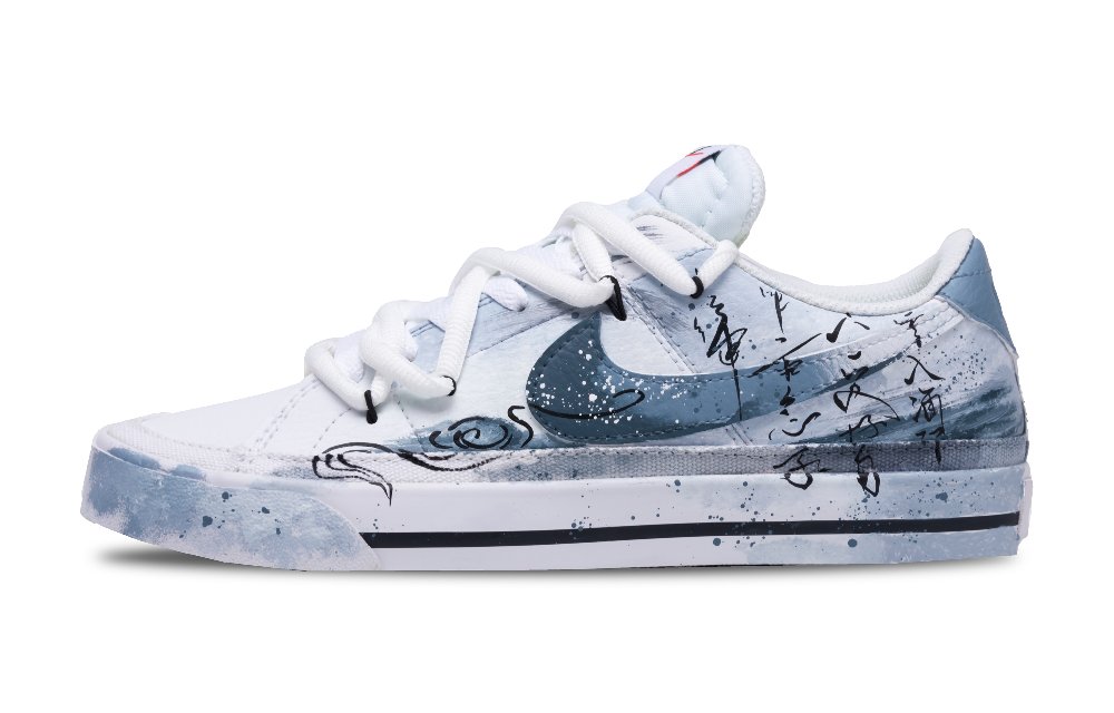 Nike Court Legacy Ink Fragrance And Brush Rhythm Anti Slip Wear Resistant Low Top Skateboard Shoes Men's Blue White
