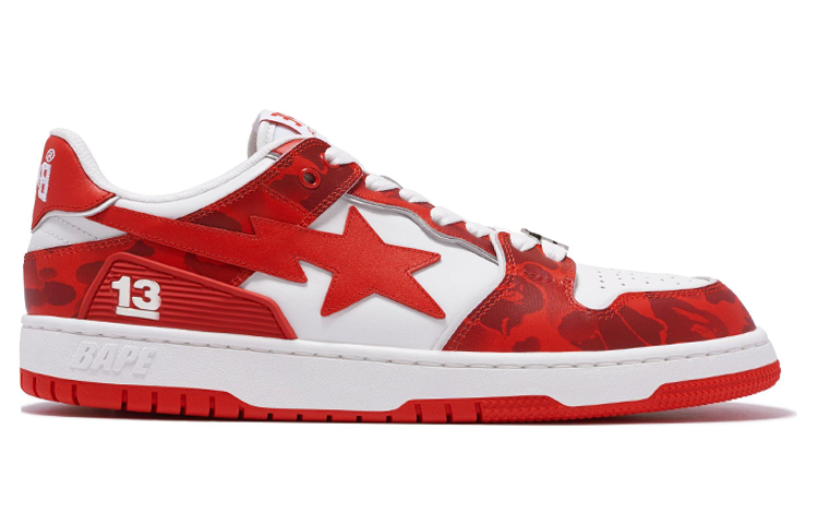 A BATHING APE Clutch Sta SK8 Low top Skateboard Shoes Men's White Red