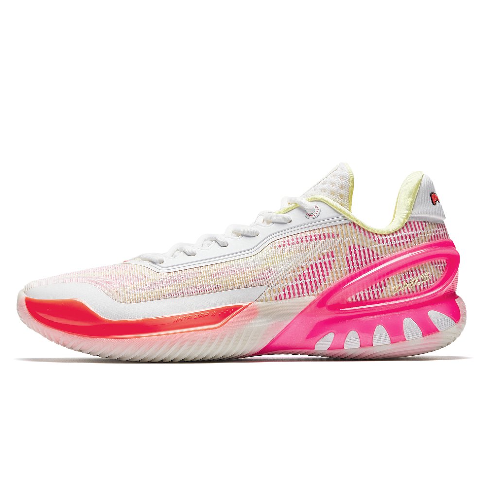 Anta Zap 3 Cushioning, Wear Resistant Low Top Front Fork Carbon Plate Basketball Shoes Men's White Pink Orange