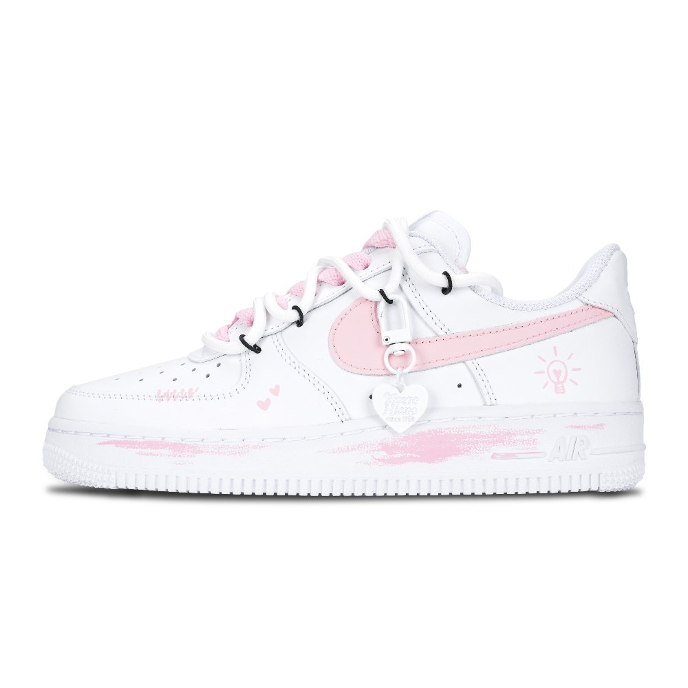 Nike Air Force 1 Pink Bulb Slip Resistant Low Top Skateboard Shoes Women's White Pink