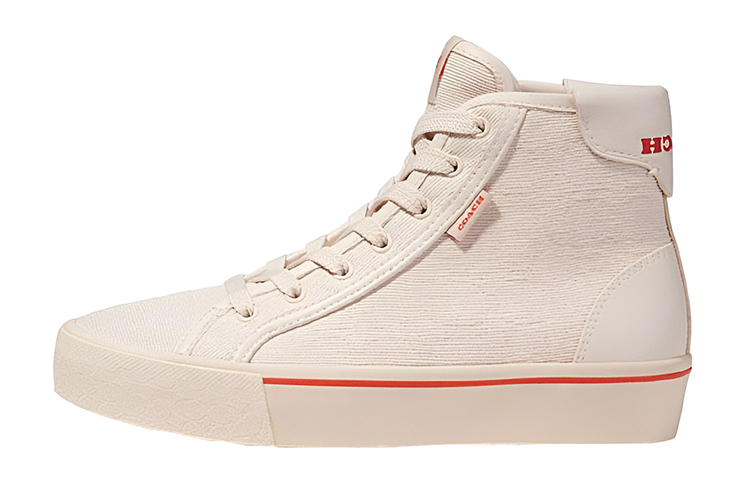 COACH Ufe High-Top Stylish Skateboarding Shoes Women's Ecru