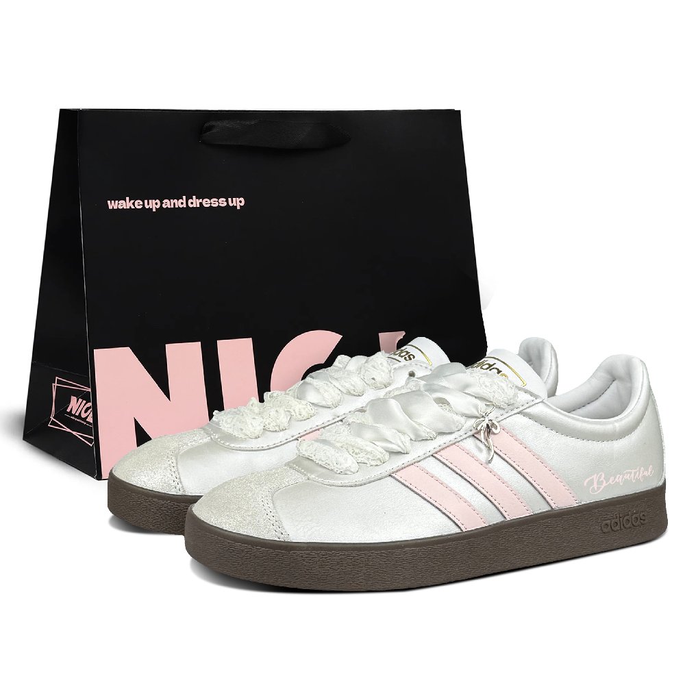Adidas VL COURT 2.0 Abrasion Resistant Low top Skateboard Shoes Unisex Silver White