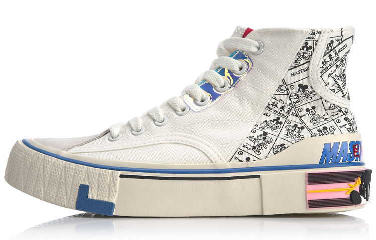 LiNing Wave Canvas Hi Cartoon Slip Resistant Abrasion Resistant High top Skateboard Shoes Women's White Gray Print