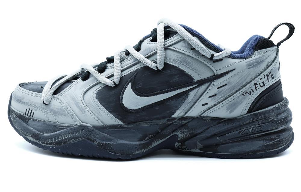 Nike Air Monarch 4 Anti-Slip Wear-Resistant Breathable Lightweight Low-Top Chunky Sneakers Unisex Black Gray Blue