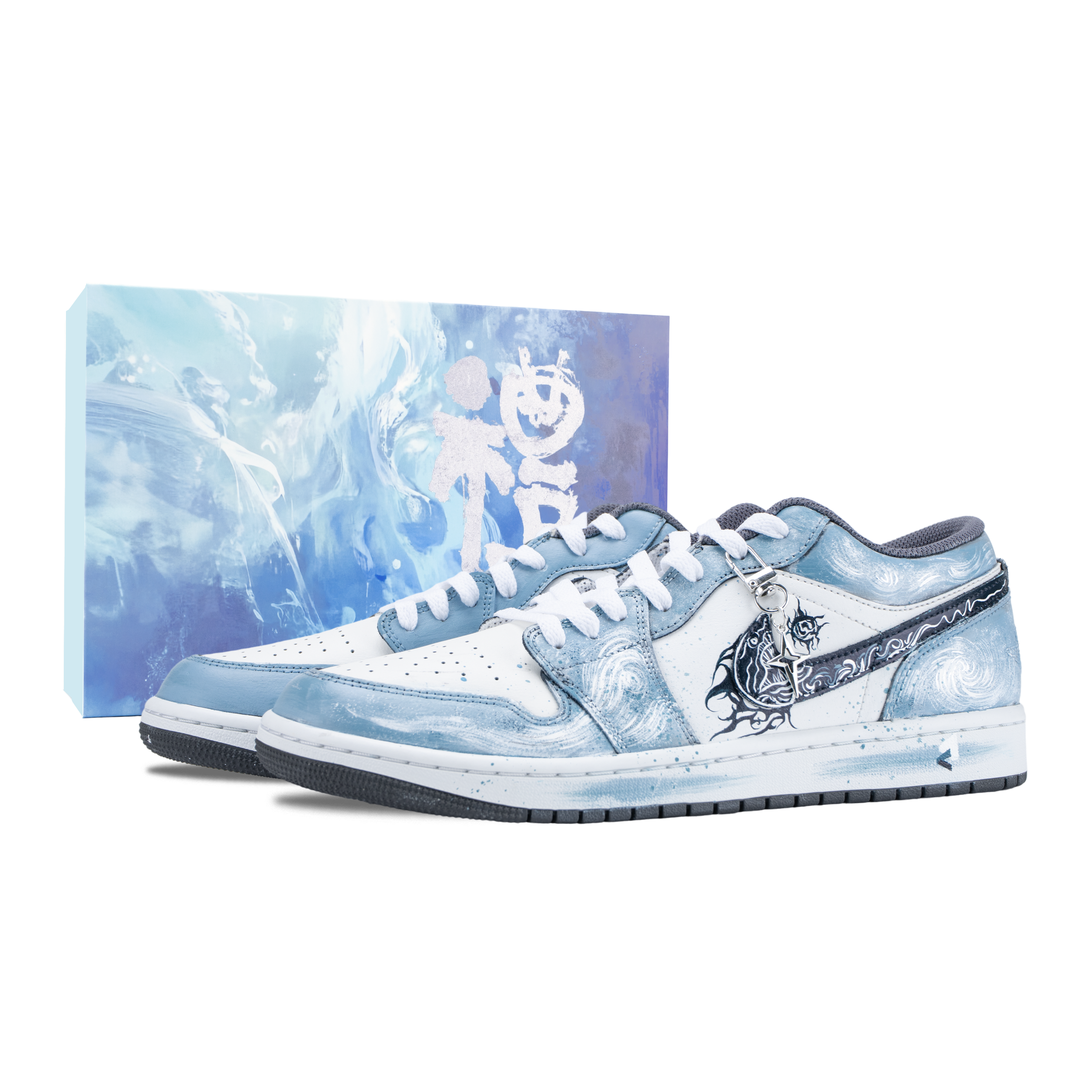 Jordan Air Jordan 1 Salt Sea Trap Abrasion Resistant Low top Vintage Basketball Shoes Unisex White Blue