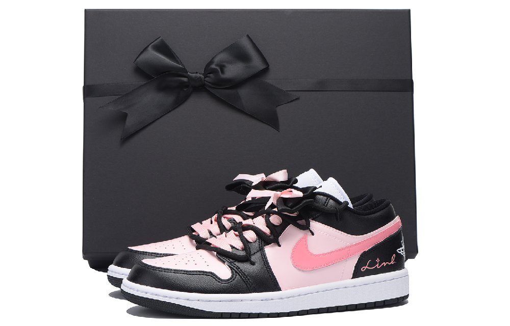 Jordan Air Jordan 1 Chestnut Slip-Resistant Coverage Low-Top Vintage Basketball Shoes Women's Black Pink