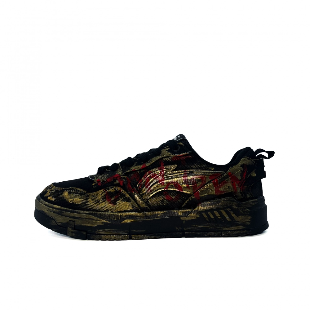 LiNing Yuan Chu Slip Resistant Abrasion Resistant Low top Skateboard Shoes Men's Black Gold