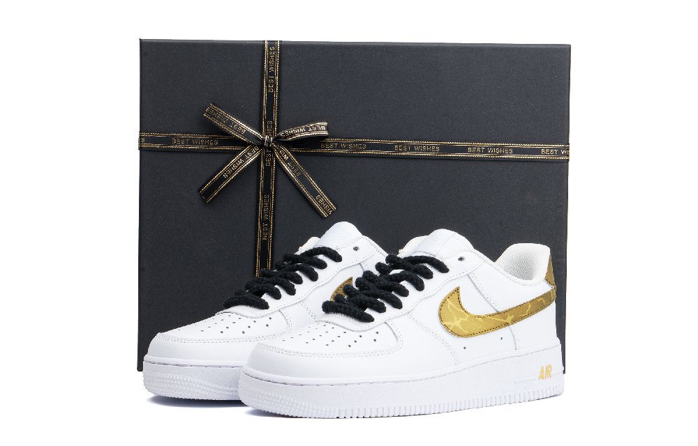 Nike Air Force 1 Cushioning, Wear Resistant Low Top Skateboard Shoes Unisex Gold
