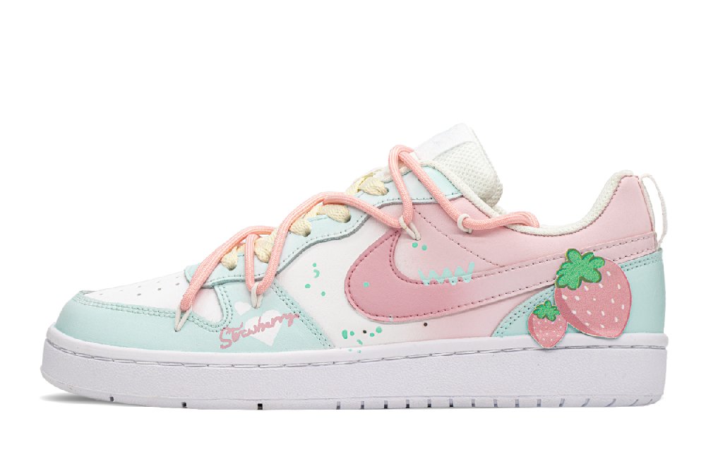 Nike Court Borough Low Top Skateboard Shoes GS Green Pink
