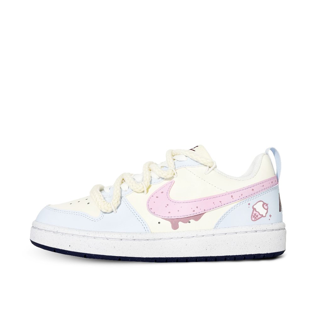 Nike Court Borough Anti-Slip And Wear-Resistant Lightweight Low-Top Skateboard Shoes Women's Blue Yellow Pink