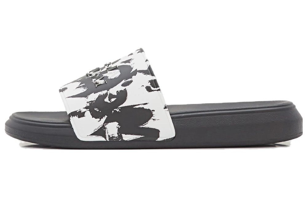 Alexander McQueen Graffiti Pool Slide Black White