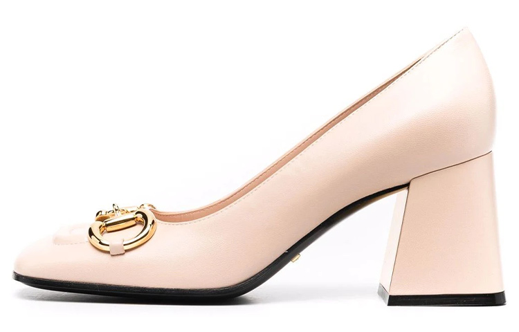 GUCCI Horsebit Chunky Heel High Heels 7.5cm Women's Pink