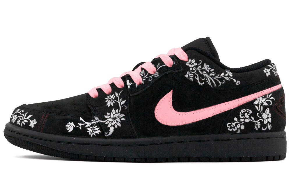 Jordan Air Jordan 1 Anti-Slip Wear-Resistant Low-Top Vintage Basketball Shoes Men's Black White Pink