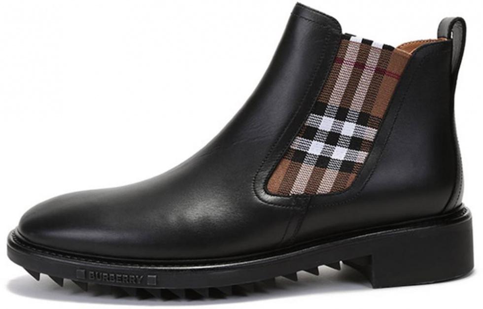 Burberry Check panel Ankle Boots Black Brown