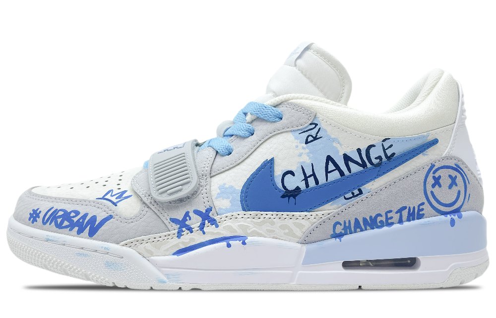 Jordan Legacy 312 Anti-Slip And Wear-Resistant Breathable Low-Top Vintage Basketball Shoes Men's White Blue Gray