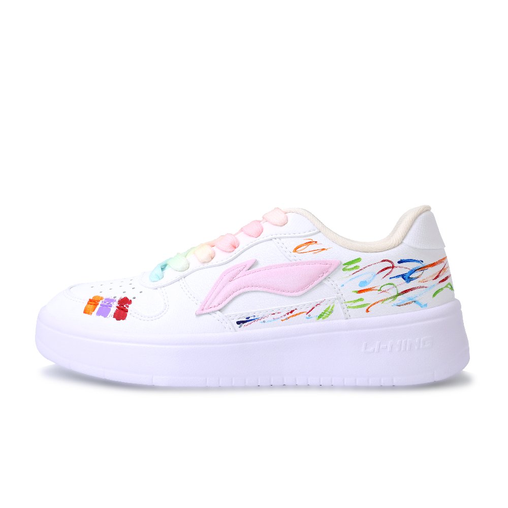 LiNing Pontoon Boats Abrasion Resistant, Lightweight, And Breathable Low Top Skateboard Shoes Unisex White Pink
