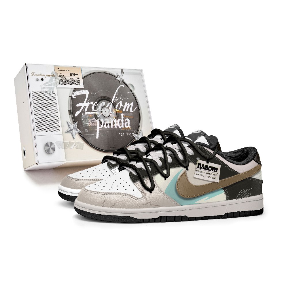 Nike Dunk Freedom Panda, Box, Bronze Ming Gold Anti Slip Wear Resistant Low Top Skateboard Shoes Unisex Ecru
