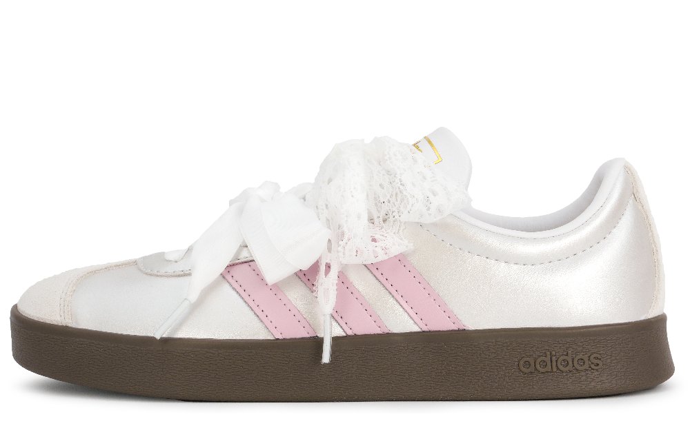 Adidas Vl Court Classic Abrasion Resistant Low Top Skateboard Shoes Women's Silver Pink