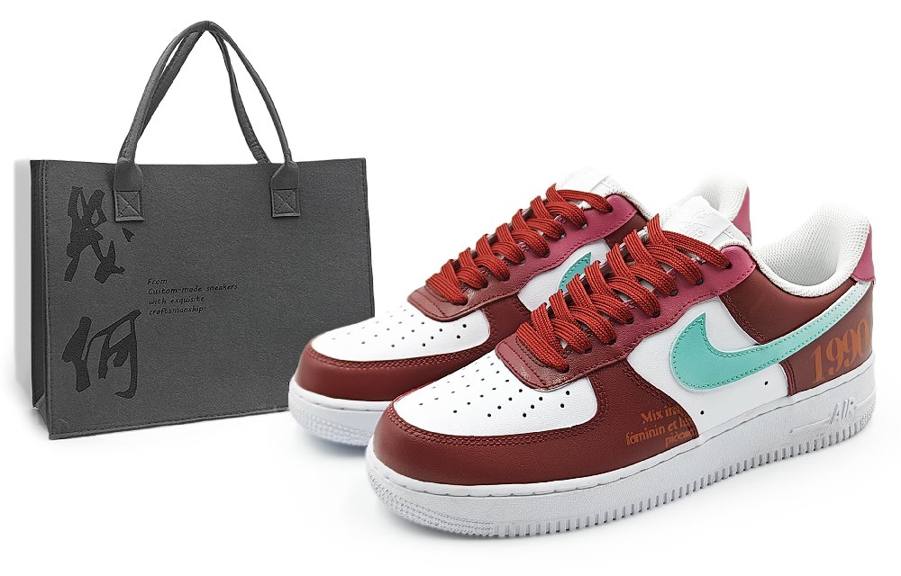 Nike Air Force 1 Abrasion Resistant Low Top Skateboard Shoes Men's Red White