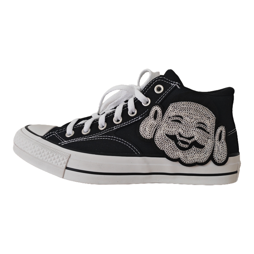 Converse Chuck Taylor All Star Smiley Face Mid top Skateboard Shoes Unisex Black White