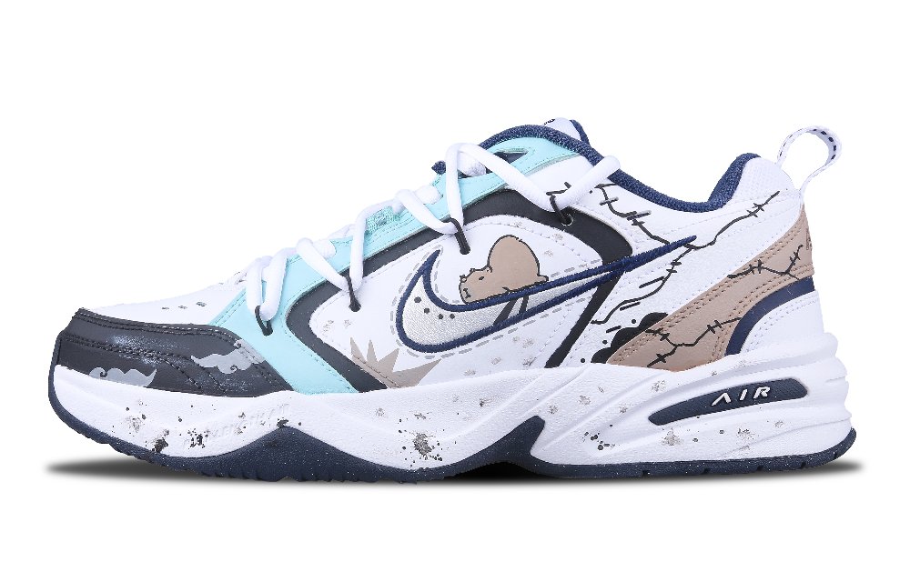 Nike Air Monarch 4 Snore Bear Anti-Slip And Wear-Resistant Height Increasing Low-Top Chunky Sneakers Unisex White Umber