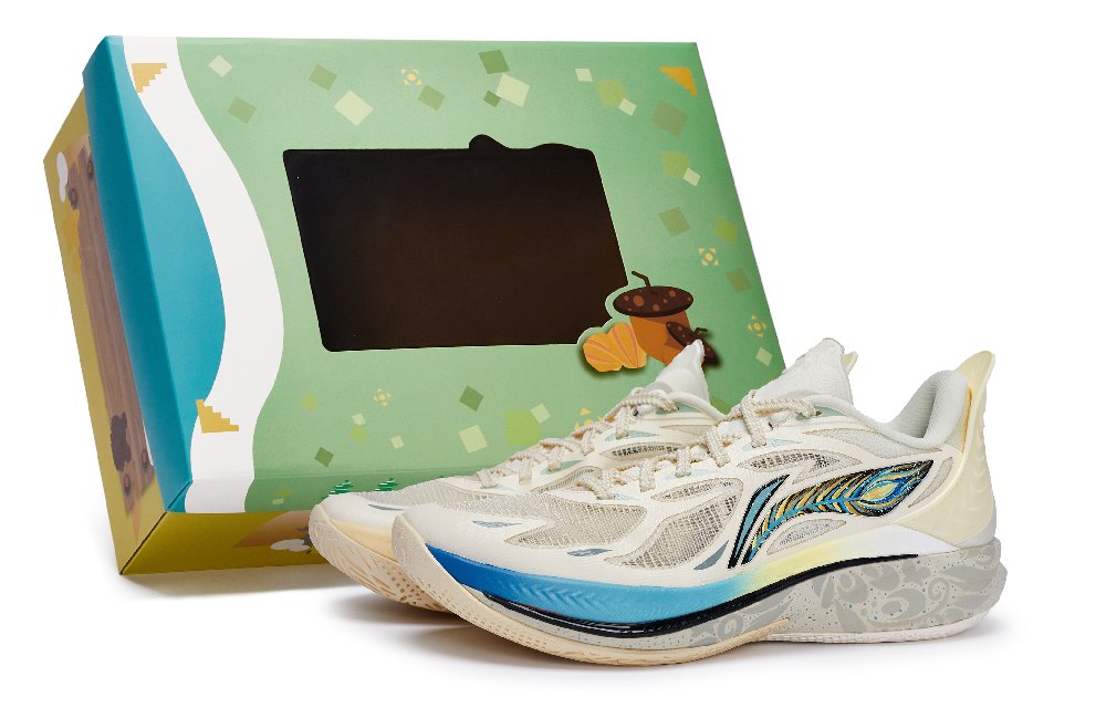 LiNing SONIC 12 Anti-Slip And Wear-Resistant Breathable Low-Top Basketball Shoes Men's Beige Blue Yellow