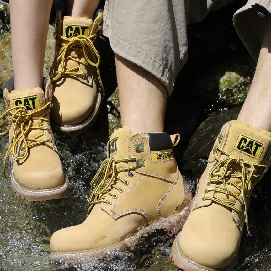 CAT Breathable Wear Resistant Cushioning Slip Resistant Short Outdoor Boots Men's Brown Yellow купить в интернет-магазине Yoocart с быстрой доставкой по России.