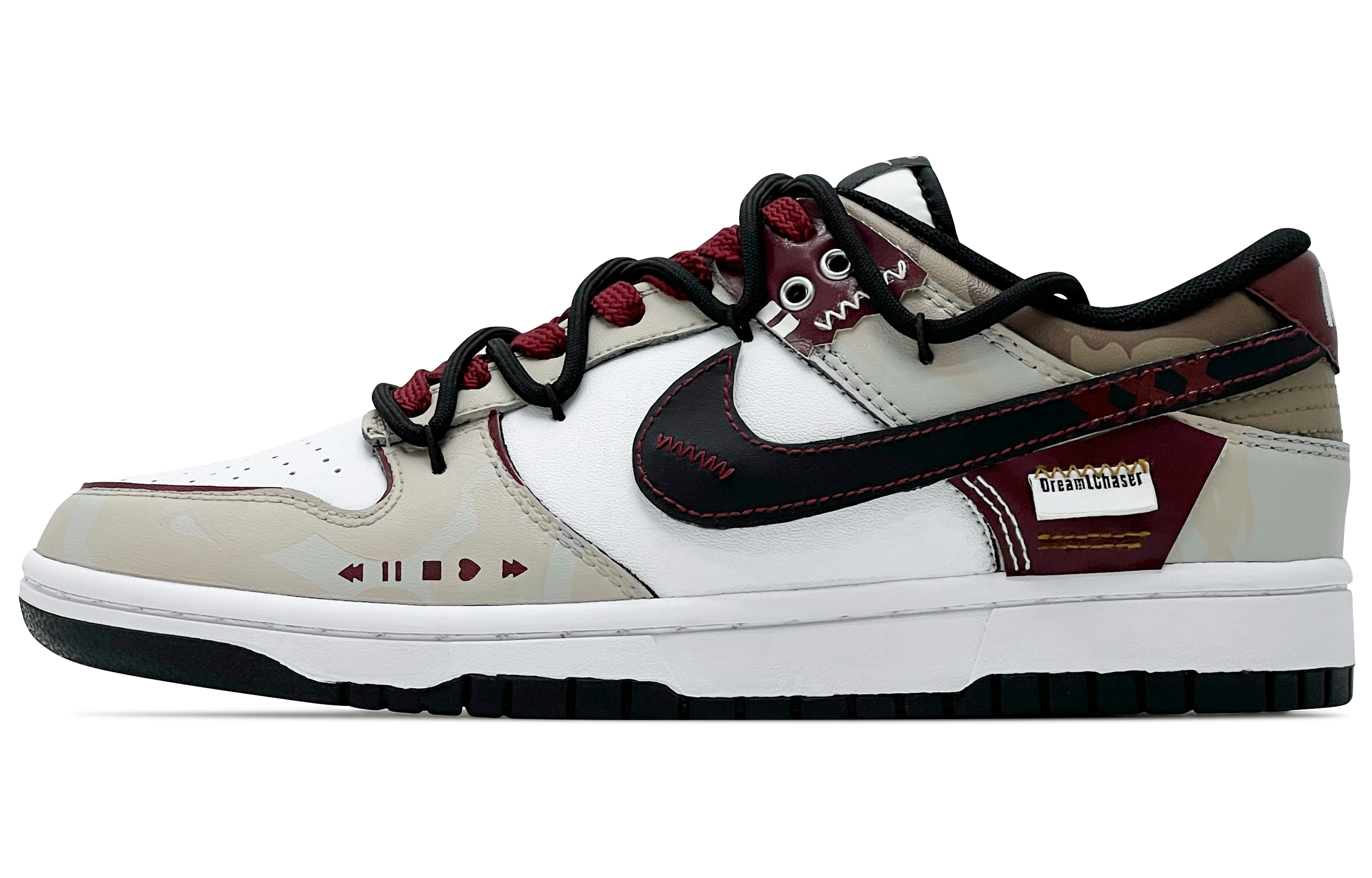 Nike Dunk Slip Resistant Abrasion Resistant Low top Skateboard Shoes Unisex Beige White Red
