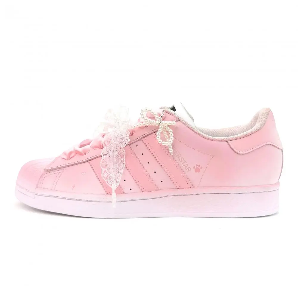 Adidas Originals SUPERSTAR Pink Heartbeat Abrasion Resistant Low top Skateboard Shoes Unisex Pink White