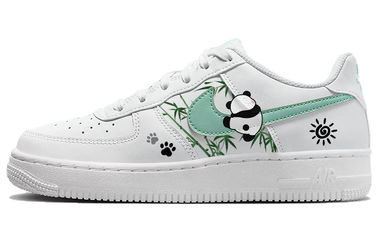 Nike Air Force 1 Low Panda Paw Bamboo Forest Panda Anti-Slip Wear-Resistant Low-Top Skateboard Shoes GS White Green