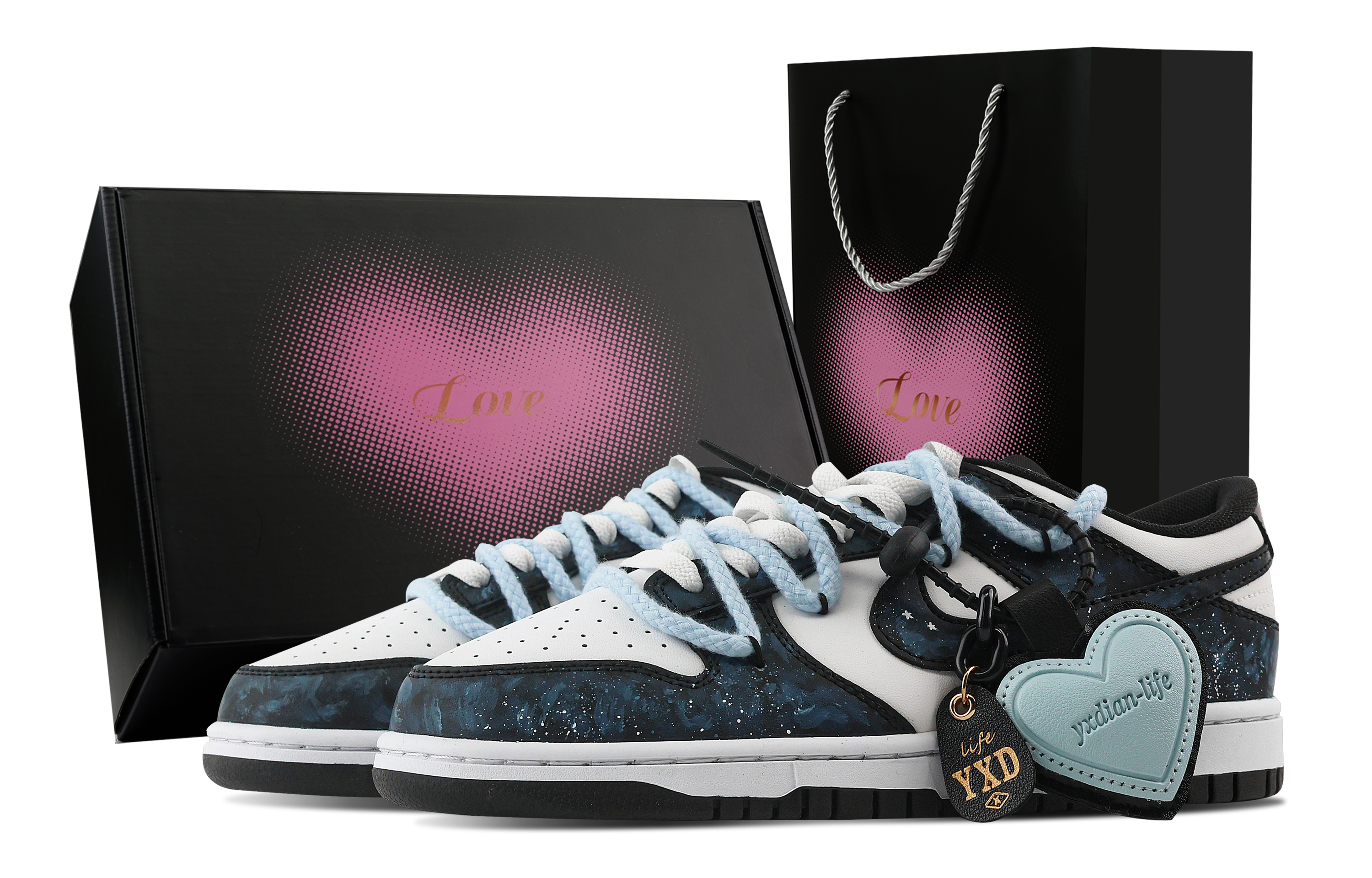 Nike Dunk Starry Sky Shake, Heart Box Slip Resistant Abrasion Resistant Low top Skateboard Shoes Unisex Black Blue