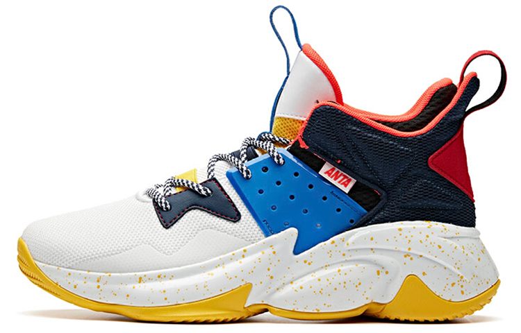 Anta Mid-Top Performance Basketball Shoes Men's White Blue Yellow