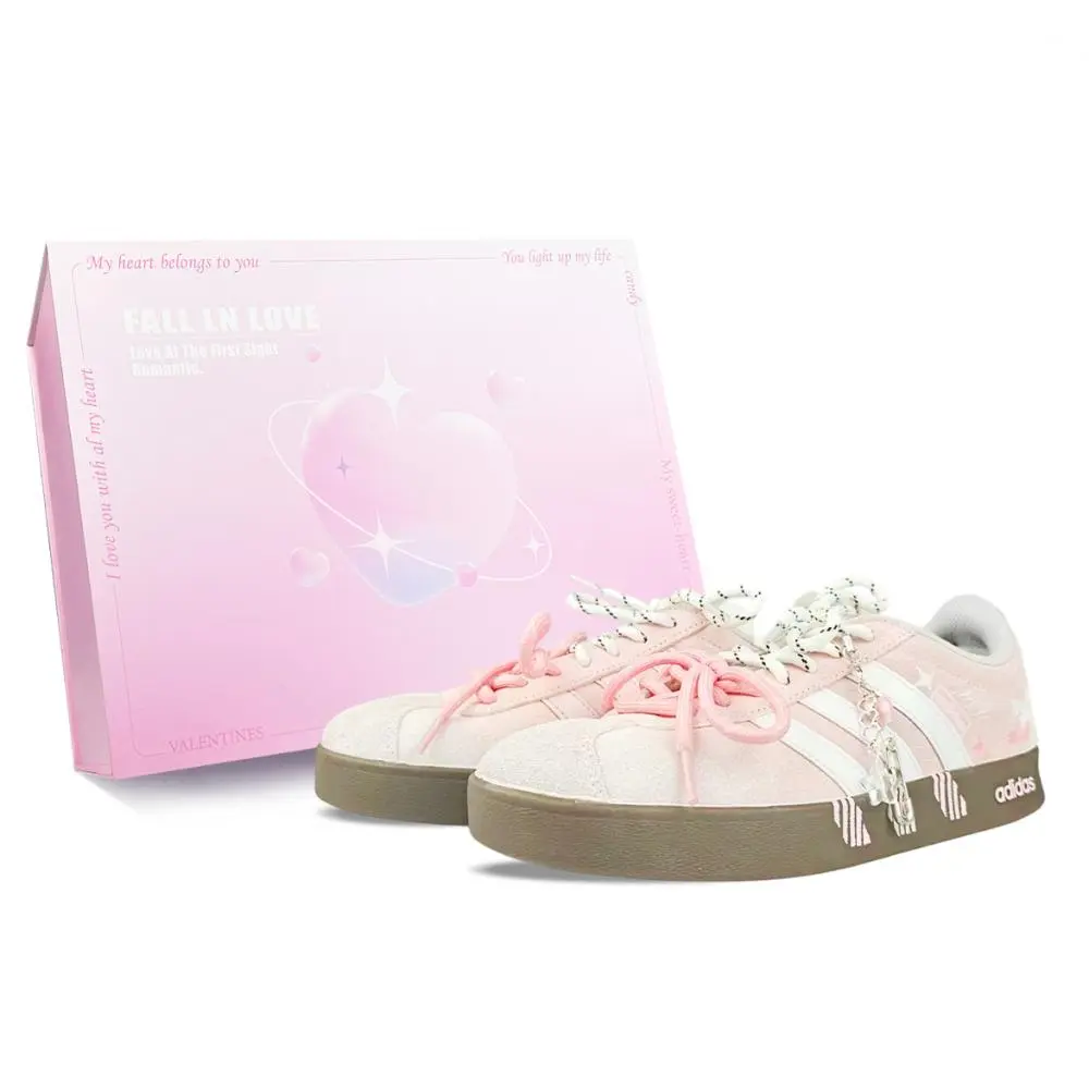 Adidas VL COURT 2.0 Abrasion Resistant Low top Skateboard Shoes Unisex Pink White