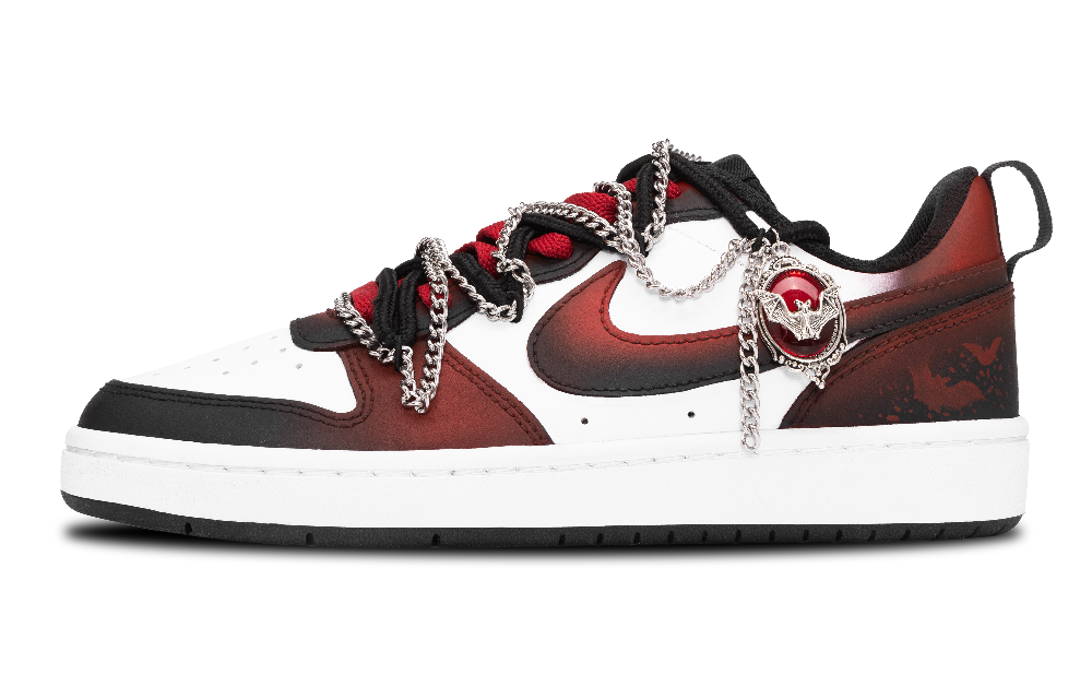 Nike Court Borough Slip-Resistant Lightweight Breathable Low-Top Skateboard Shoes GS Black Red