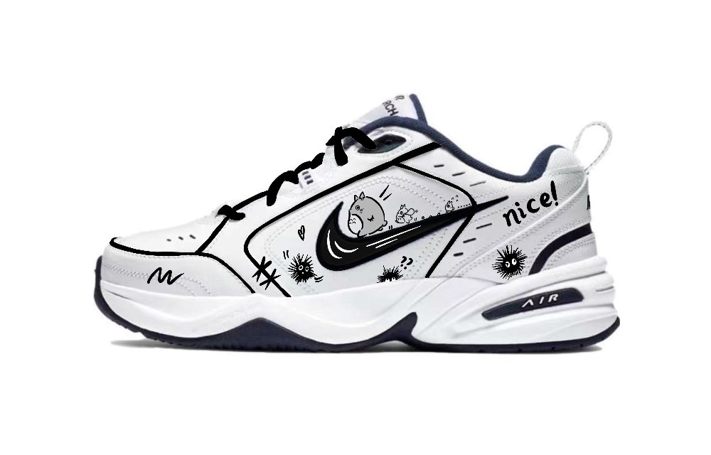 Nike Air Monarch 4 Anti Slip Wear Resistant Low Top Chunky Sneakers Unisex Black White