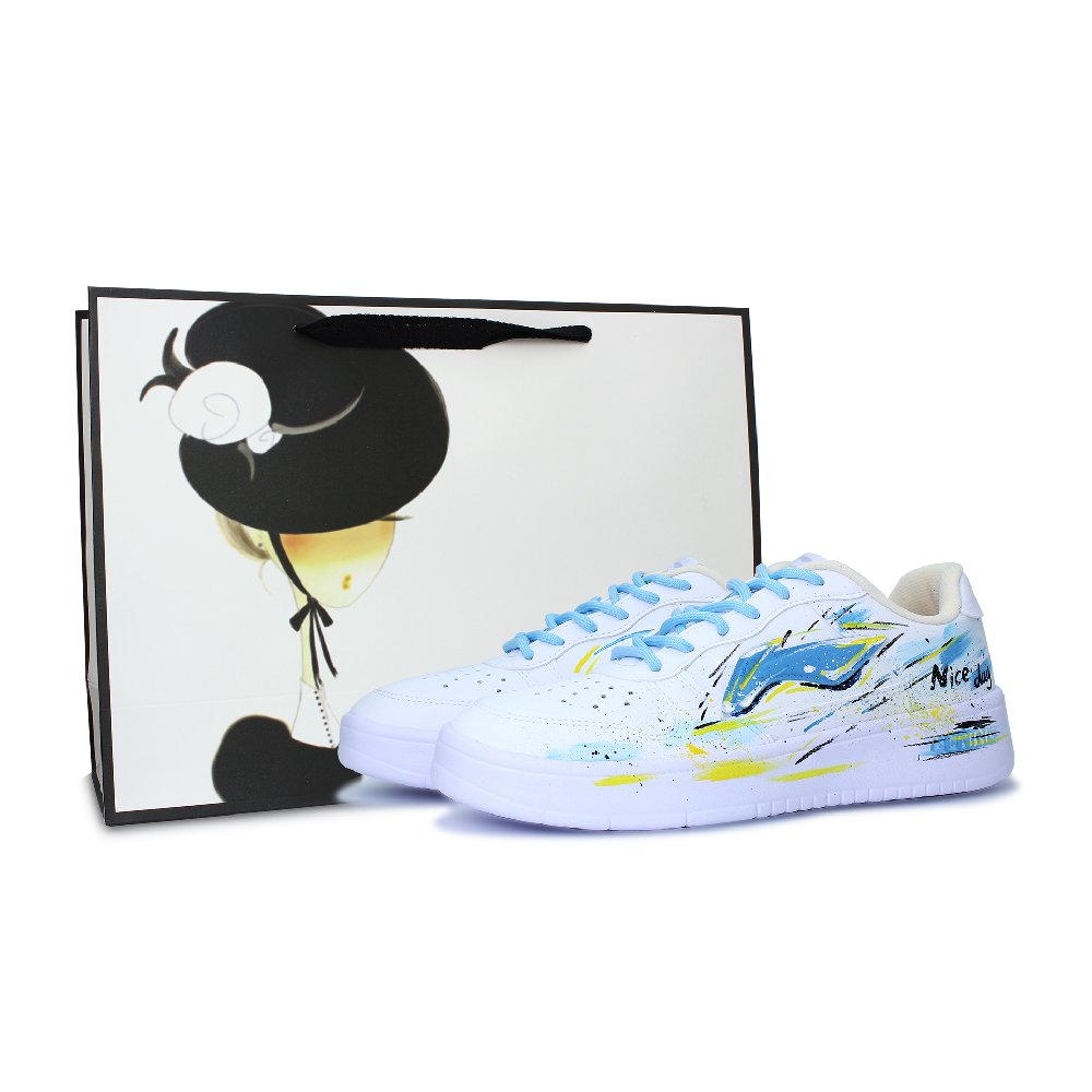 LiNing Pontoon Boats Abrasion Resistant, Lightweight, And Breathable Low Top Skateboard Shoes Unisex Blue White