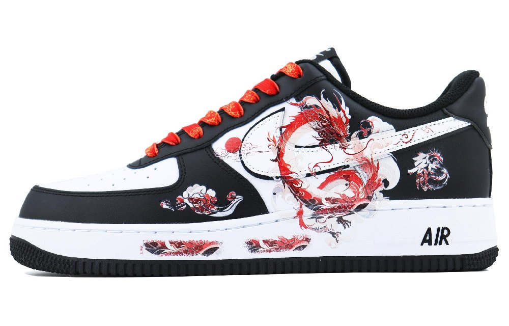 Nike Air Force 1 Cloud Dragon SDS Low-Top Skateboard Shoes Unisex Black White Red