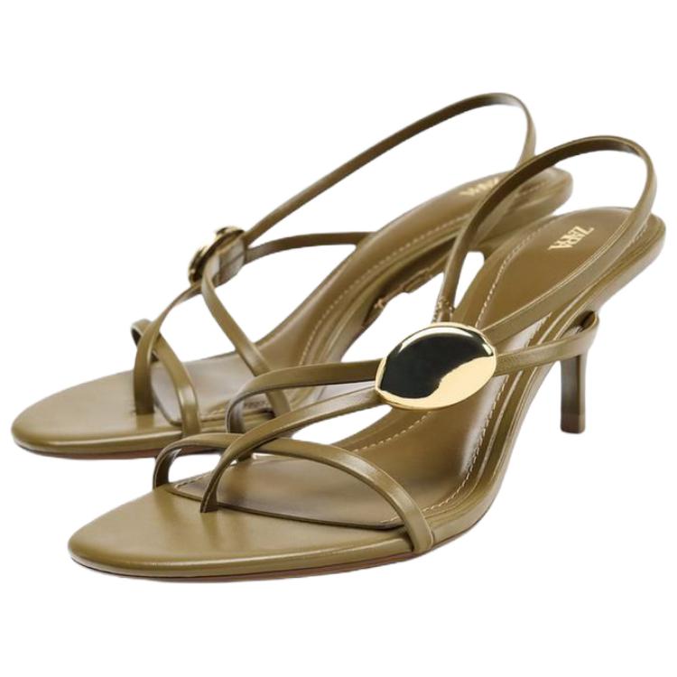 ZARA One Strap Sandals 7cm Women's Khaki Green купить в интернет-магазине Yoocart с быстрой доставкой по России.