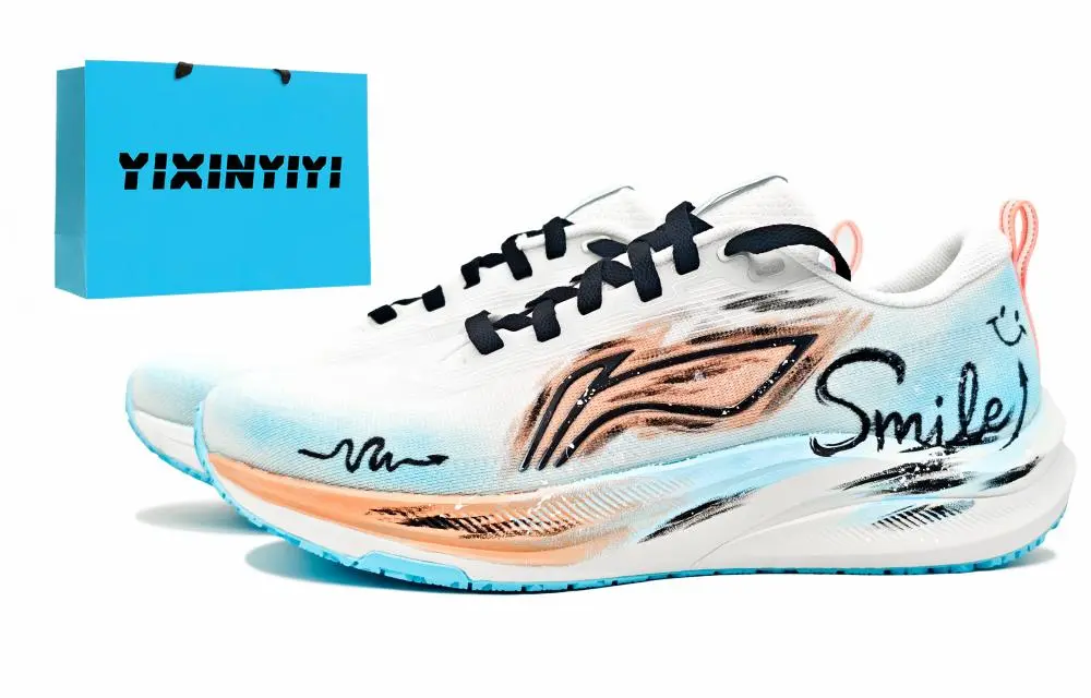 LiNing Red Hare 8 Slip Resistant, Breathable, Lightweight Low top Running Shoes Men's White Orange Blue
