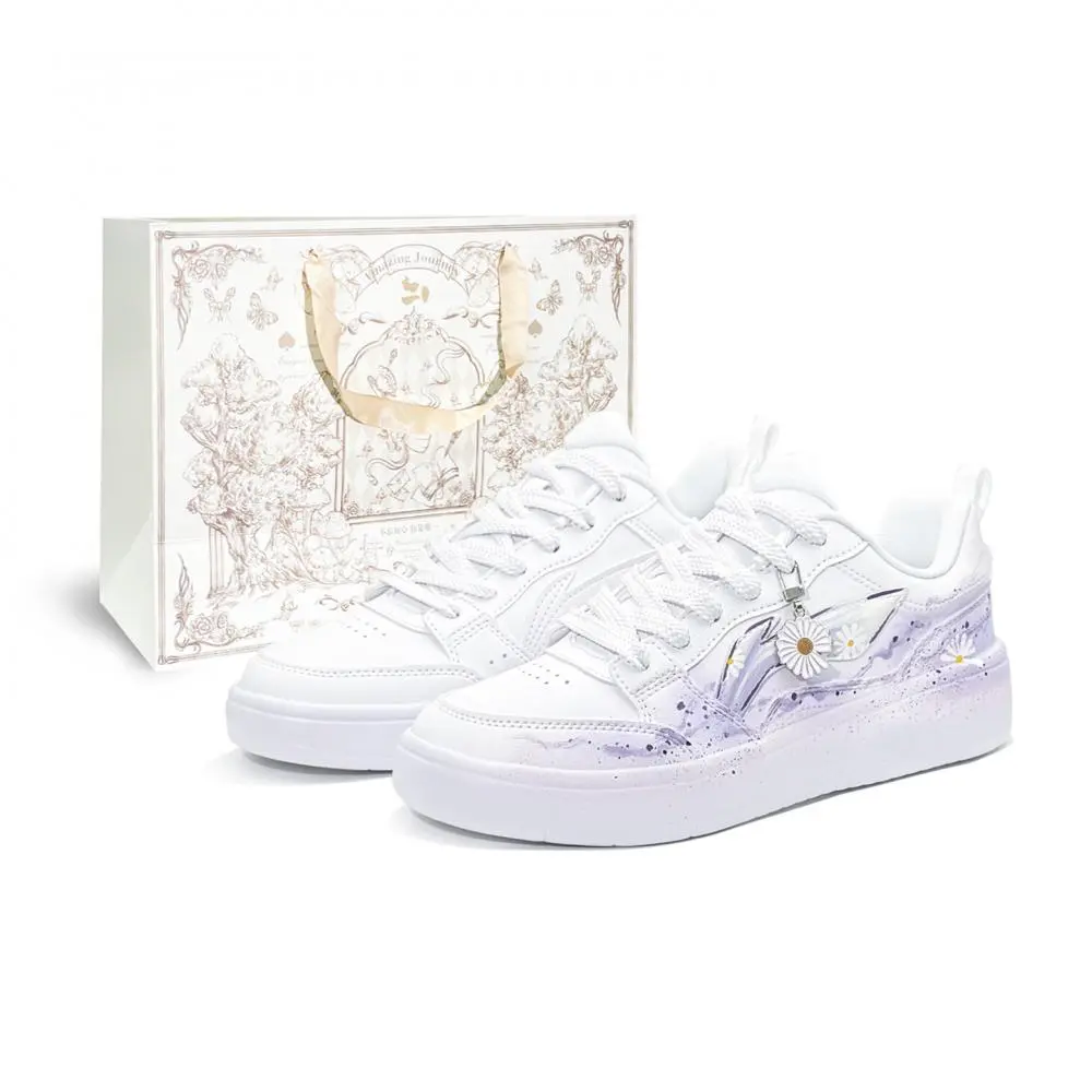LiNing Acer Truncatum Abrasion Resistant Height Increasing Low top Skateboard Shoes Women's White Purple