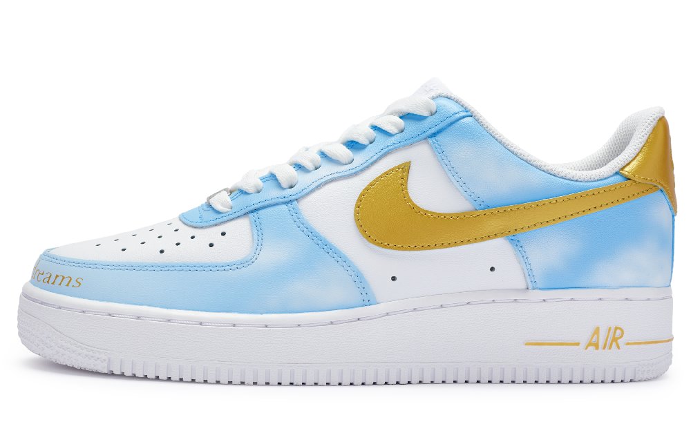 Nike Air Force 1 Low-Top Skateboard Shoes Men's Blue White Gold