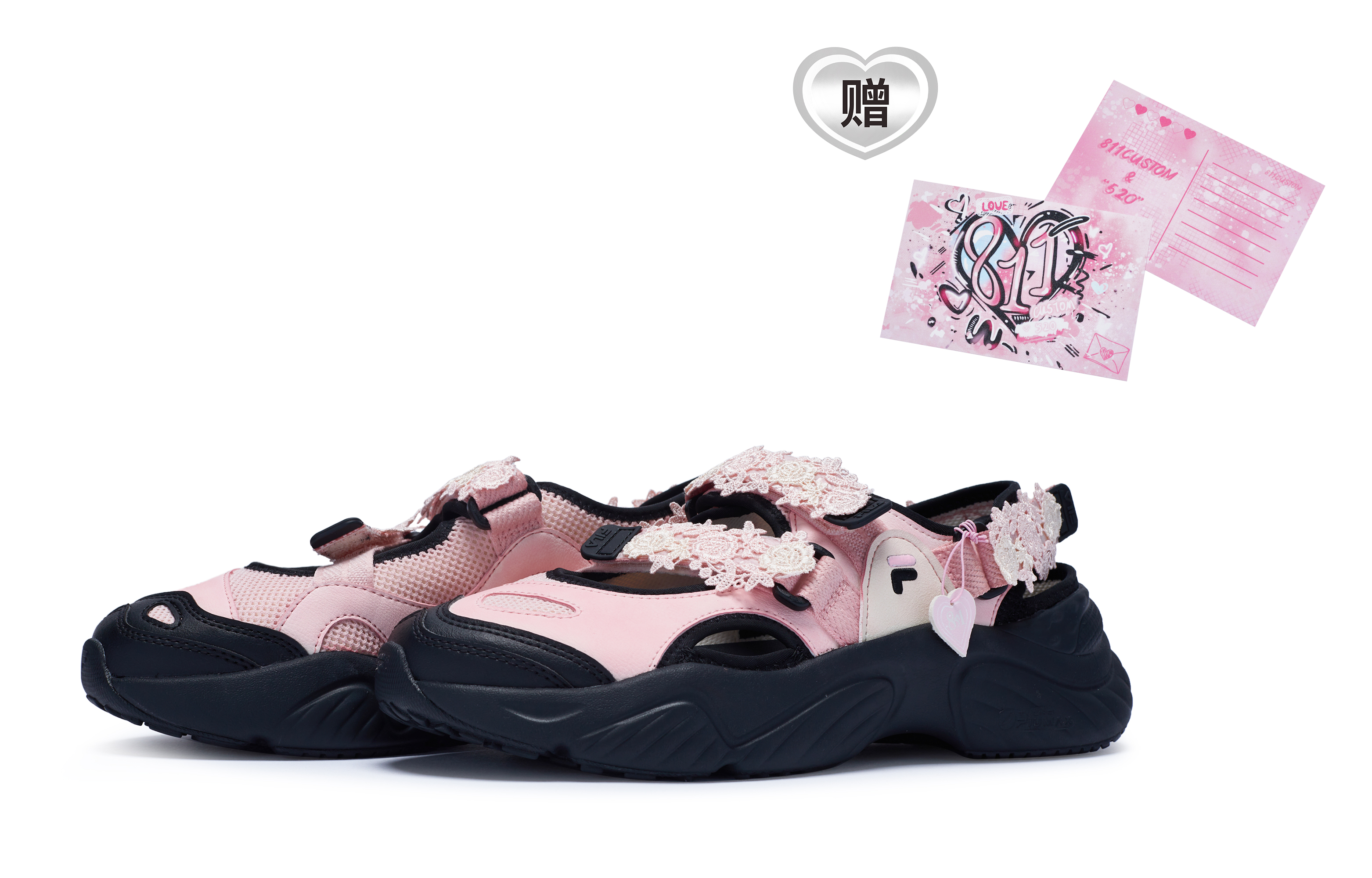 FILA FUSION 811 Manufacture Floral Girlish Beach Sandals Women's Pink Black