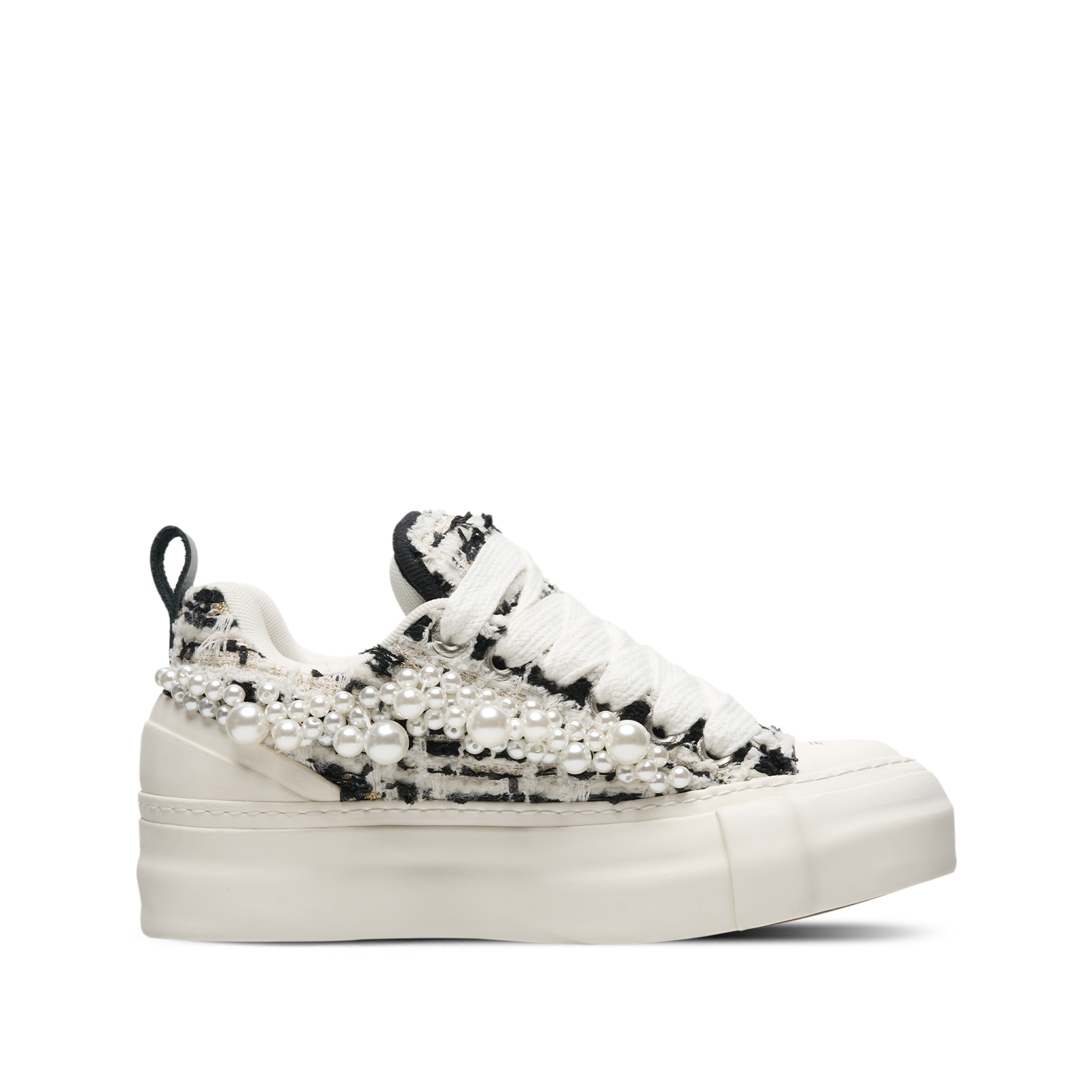 VESSEL Pearl Nougat, Tweed Low top Canvas Shoes Unisex Black White