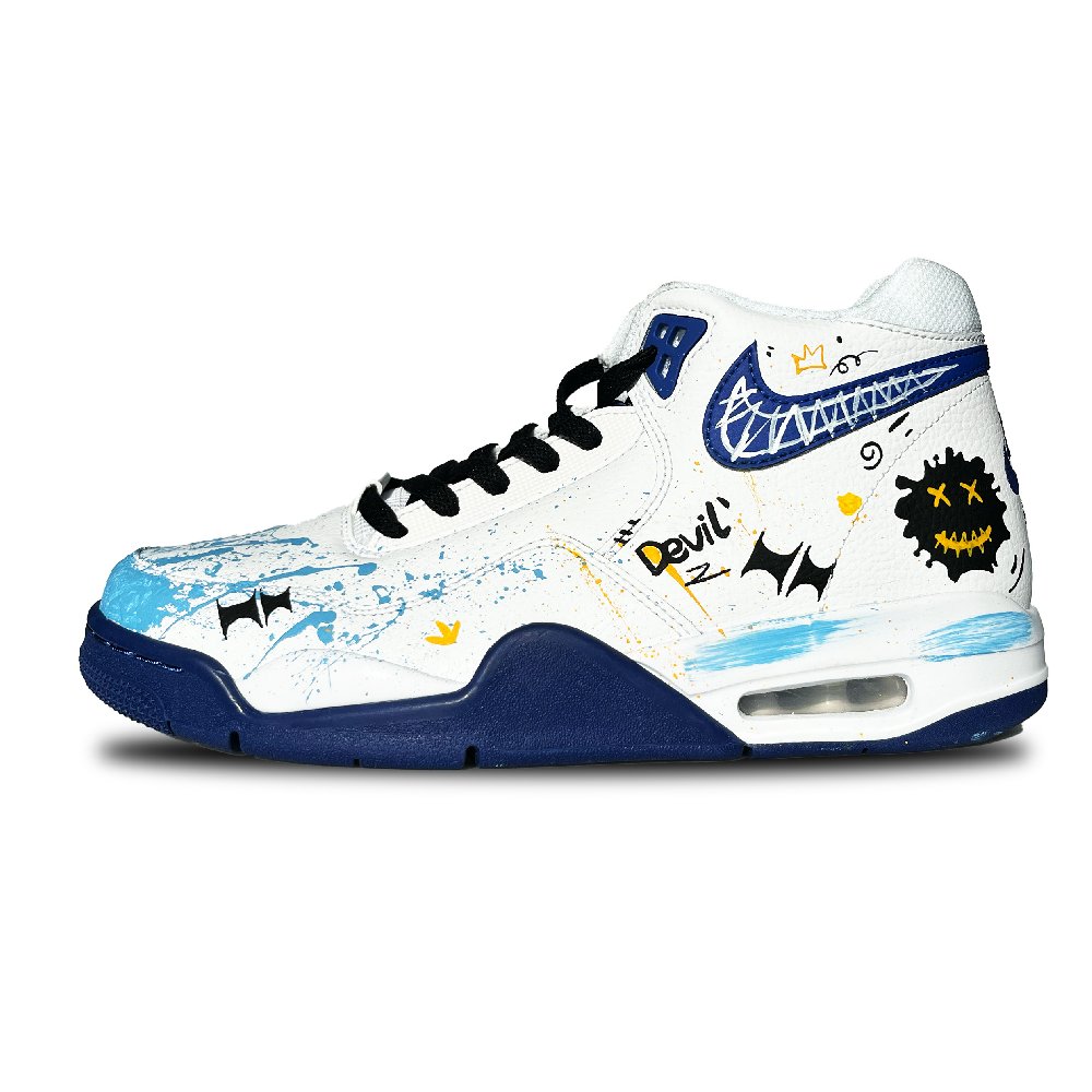 Nike Flight Legacy Cushioned Slip-Resistant Mid-Top Vintage Basketball Shoes Men's Blue White Black