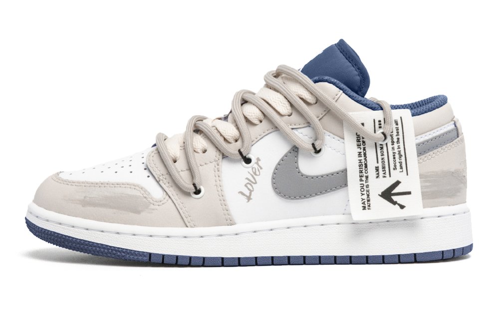 Jordan Air Jordan 1 Love Milk Coffee Anti Slip Wear Resistant Low Top Vintage Basketball Shoes Men's Gray White Blue