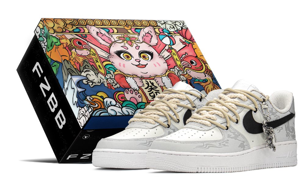 Nike Air Force 1 Skateboard Shoes Men's Gray White Chinese Style Box
